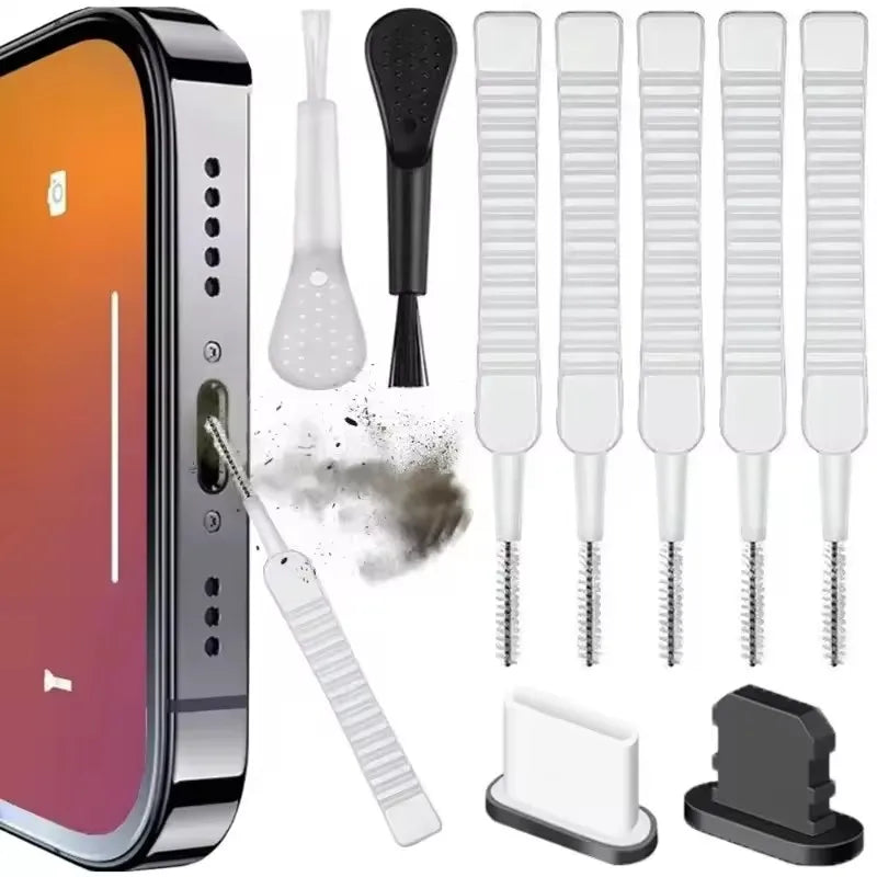 Escova compacta para limpeza de conectores e fones