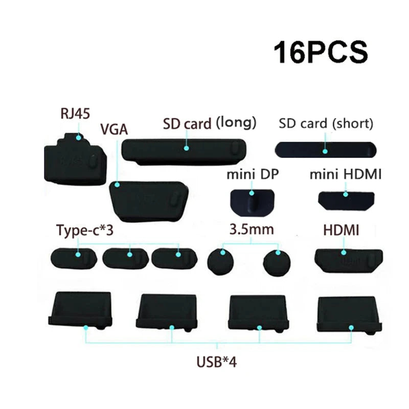 Protetores de silicone para portas de notebook — 16 peças