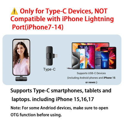 Microfone de lapela sem fio USB-C para celular e tablet