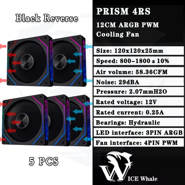 Ventoinha ICE Whale PRISM 4RS ARGB 120 mm
