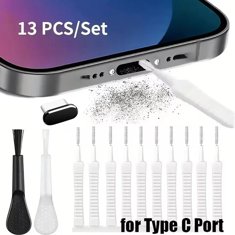Escova compacta para limpeza de conectores e fones