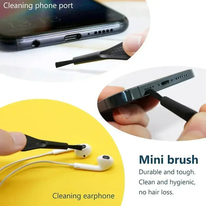 Escova compacta para limpeza de conectores e fones