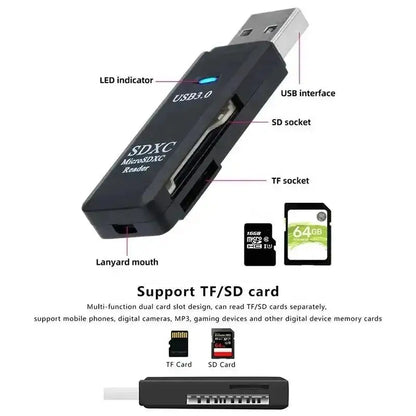 Leitor de cartões SD e microSD USB — opções 2.0 e 3.0