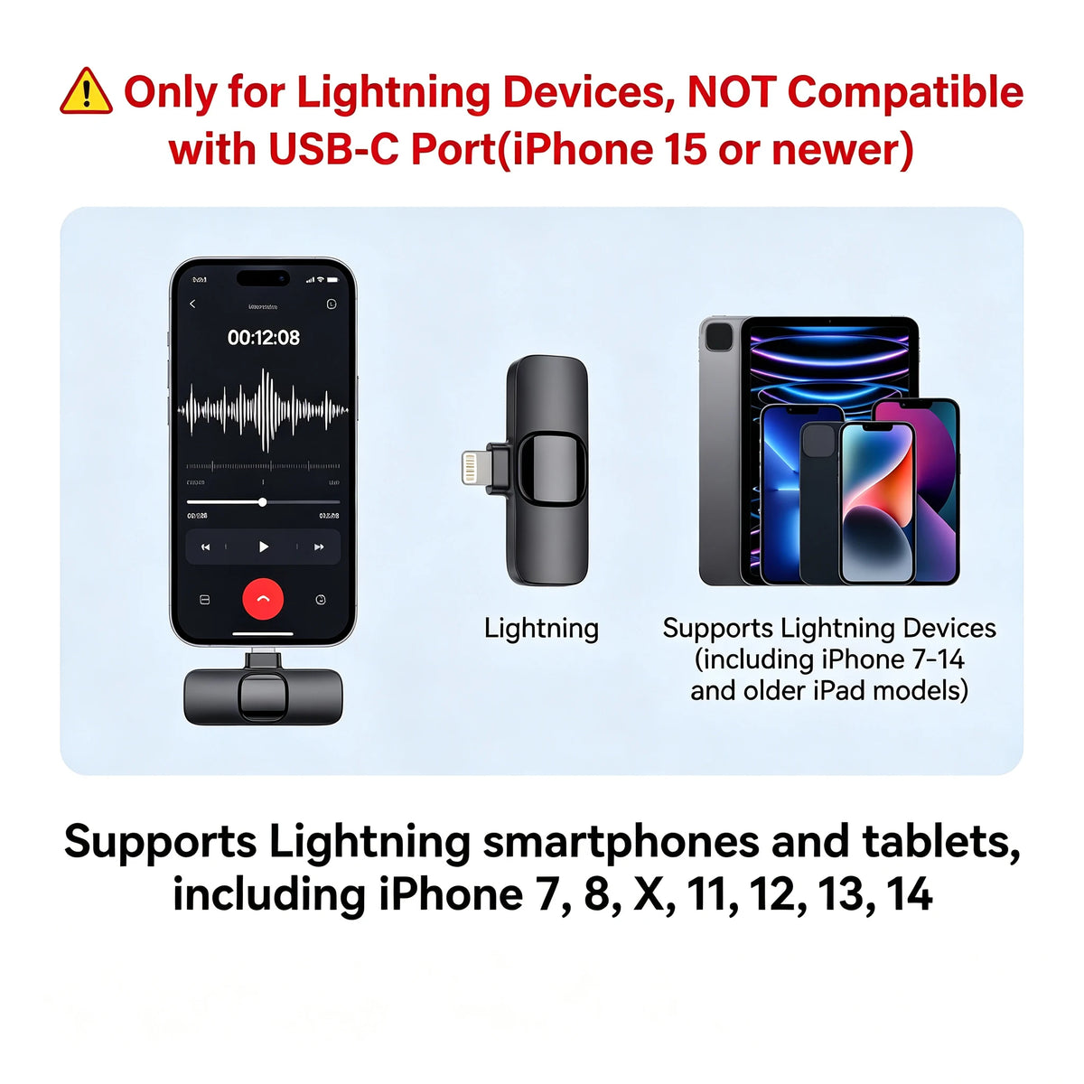 Microfone de lapela sem fio com conector Lightning