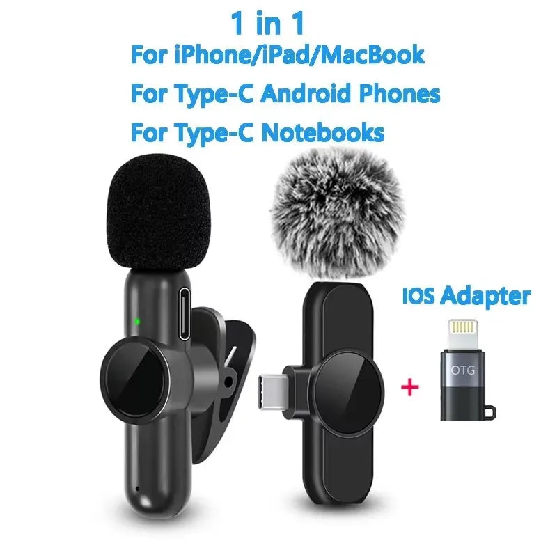Microfone de lapela sem fio mini para celular